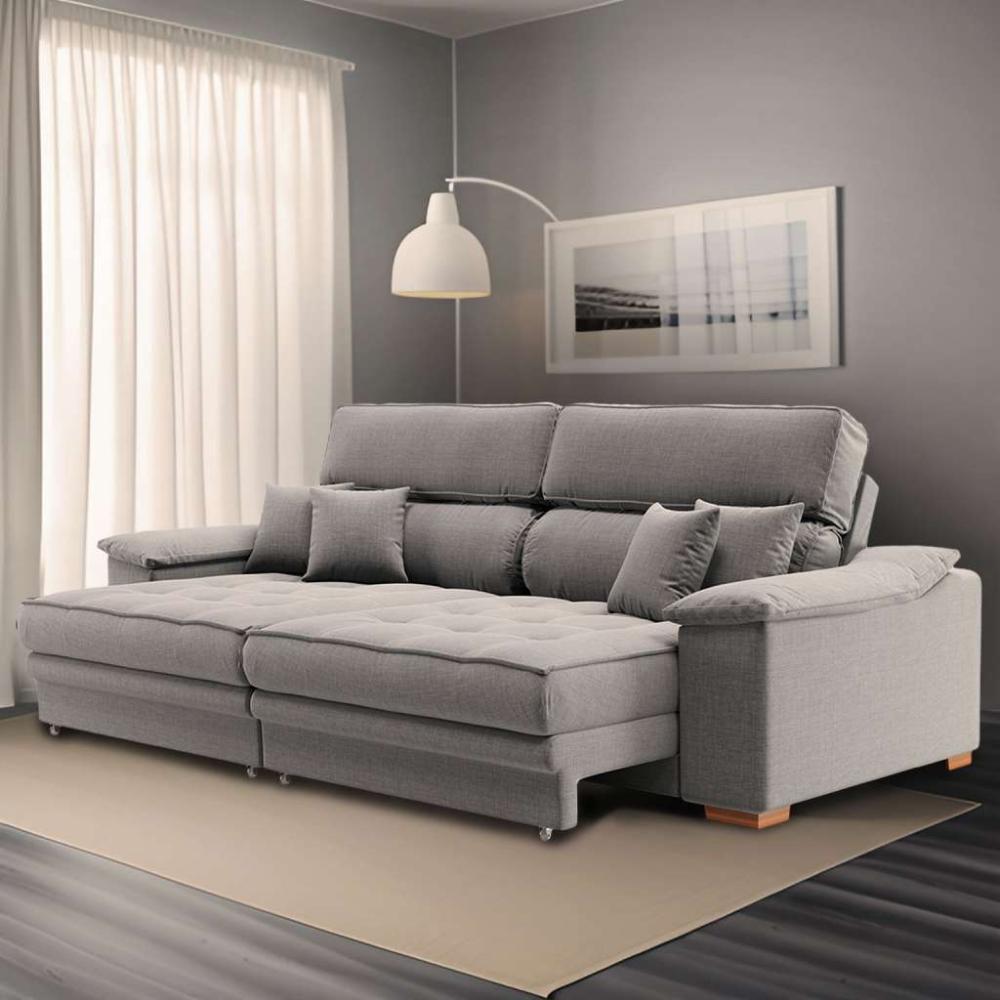 Sofá 3 Lugares Retrátil e Reclinável Leonard Linho Cinza - 1