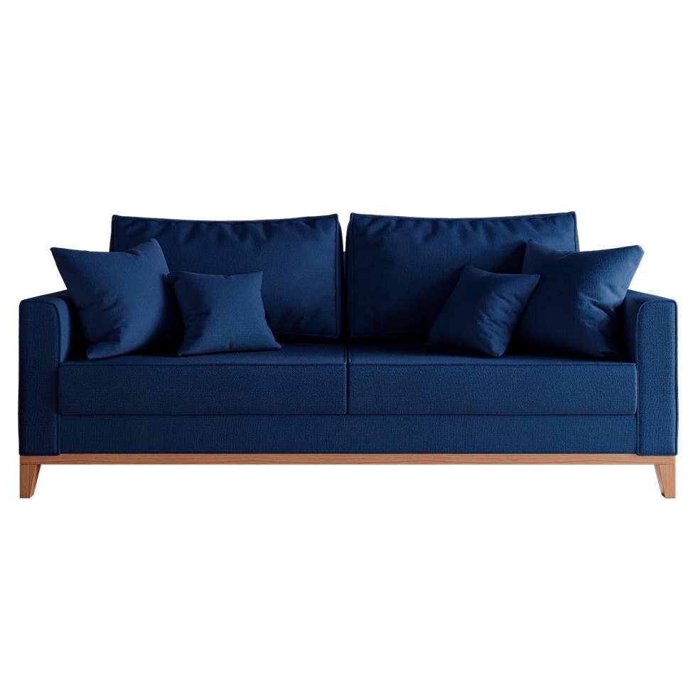 Sofá 3 Lugares Beny Base de Madeira Linho Cotton Azul Marinho - 1