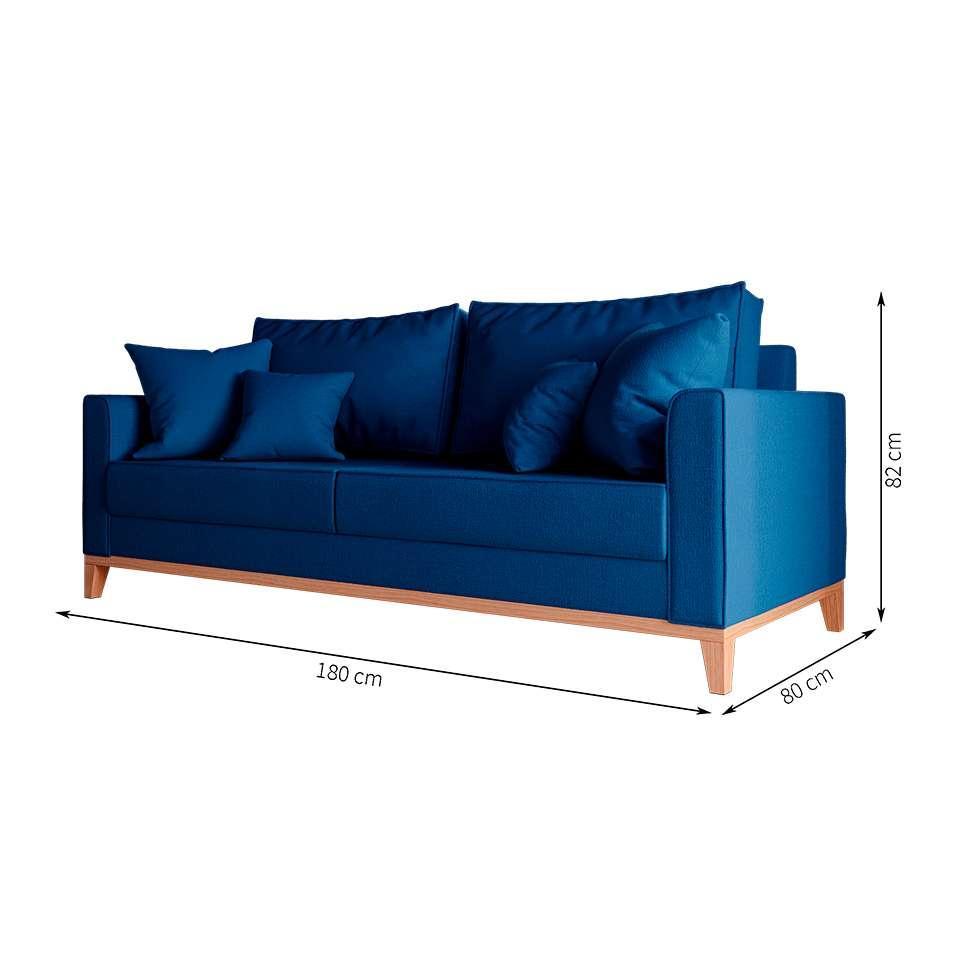 Sofá 3 Lugares Beny Base de Madeira Linho Cotton Azul Marinho - 3