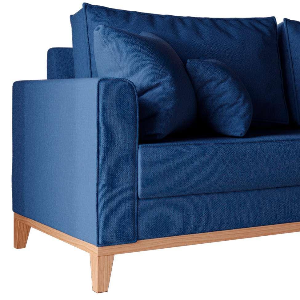 Sofá 3 Lugares Beny Base de Madeira Linho Cotton Azul Marinho - 5