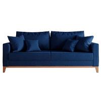 Sofá 3 Lugares Beny Base de Madeira Linho Cotton Azul Marinho - 1