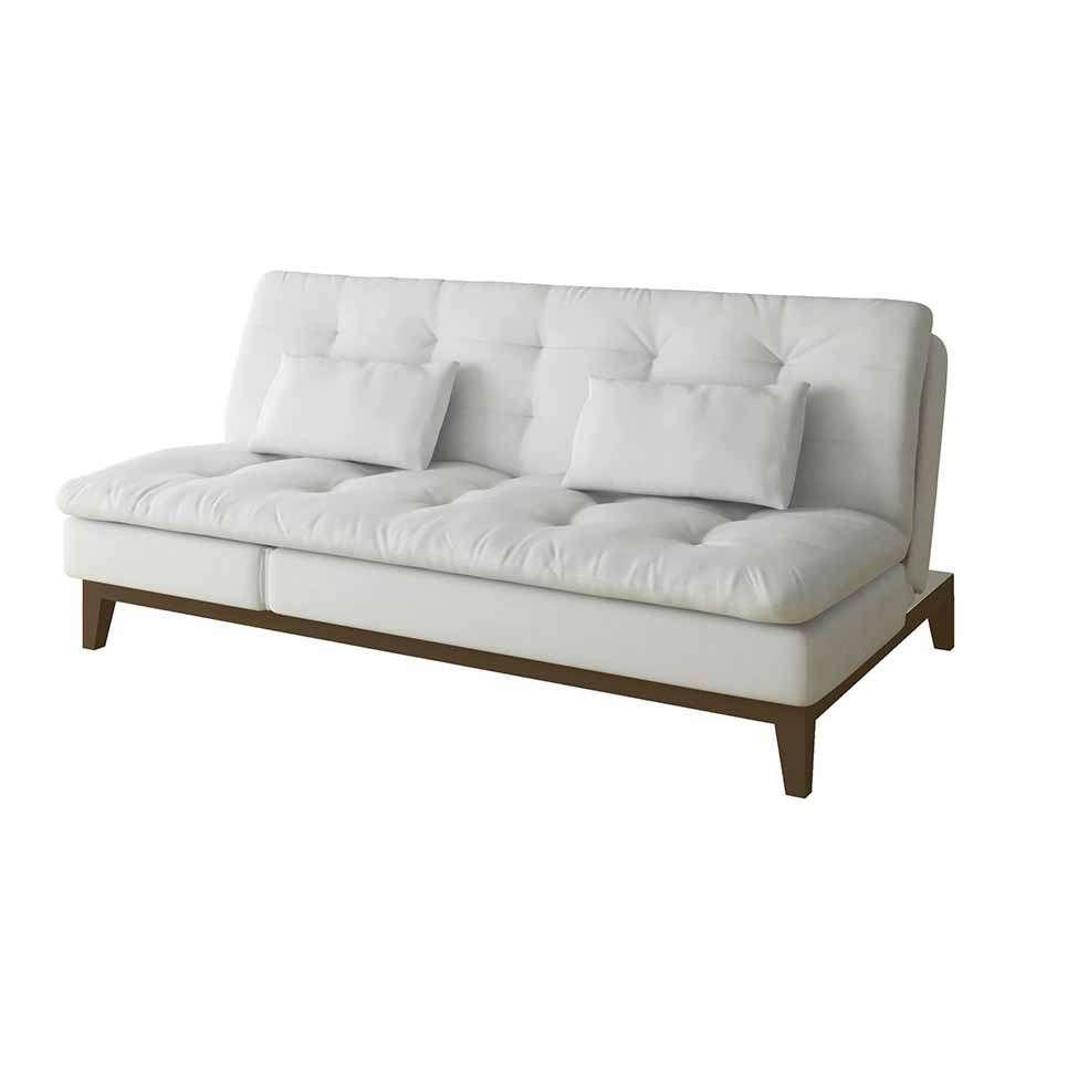 Sofá-Cama 3 Lugares Casal Amanda com Pés de Madeira Branco - 1