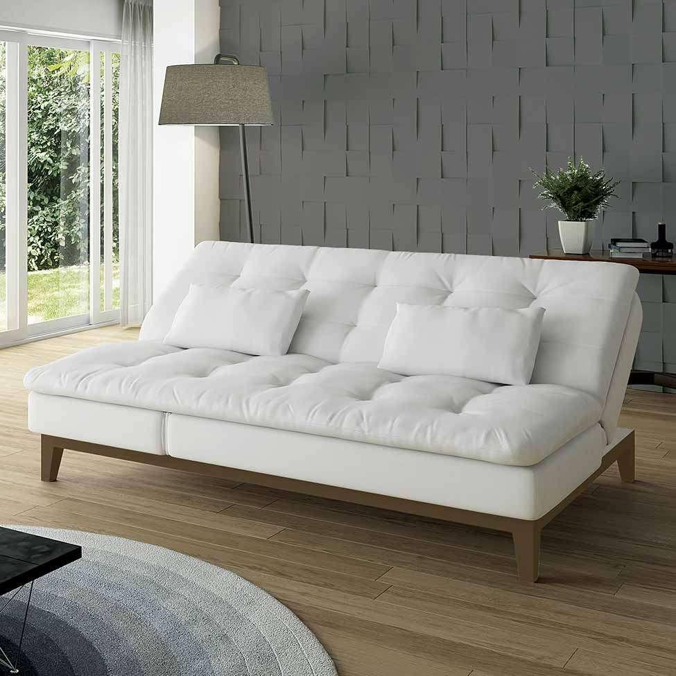 Sofá-Cama 3 Lugares Casal Amanda com Pés de Madeira Branco - 7