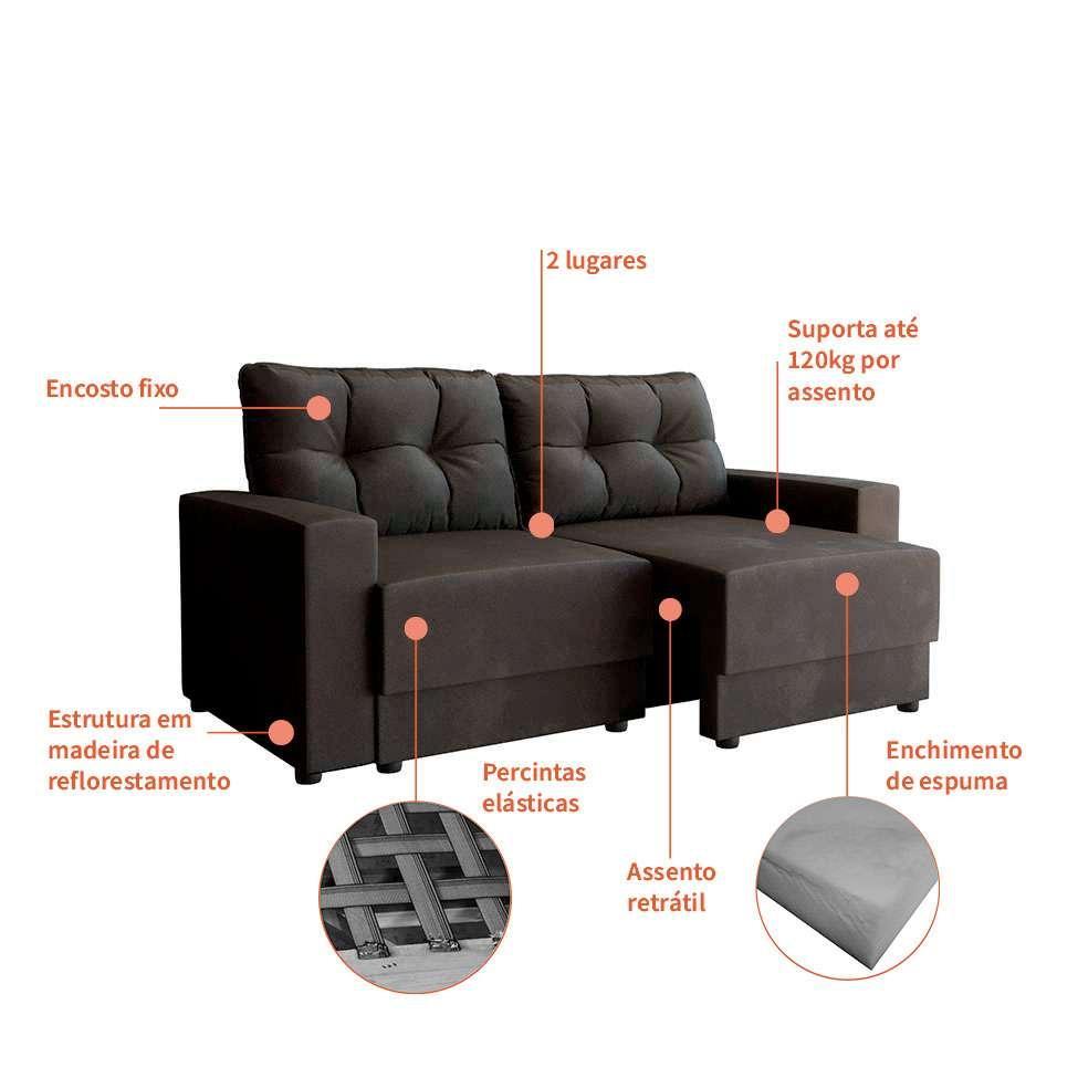 Conjuntos de Sofás 2 e 3 Lugares Lubeck Retrátil Grafite - 6
