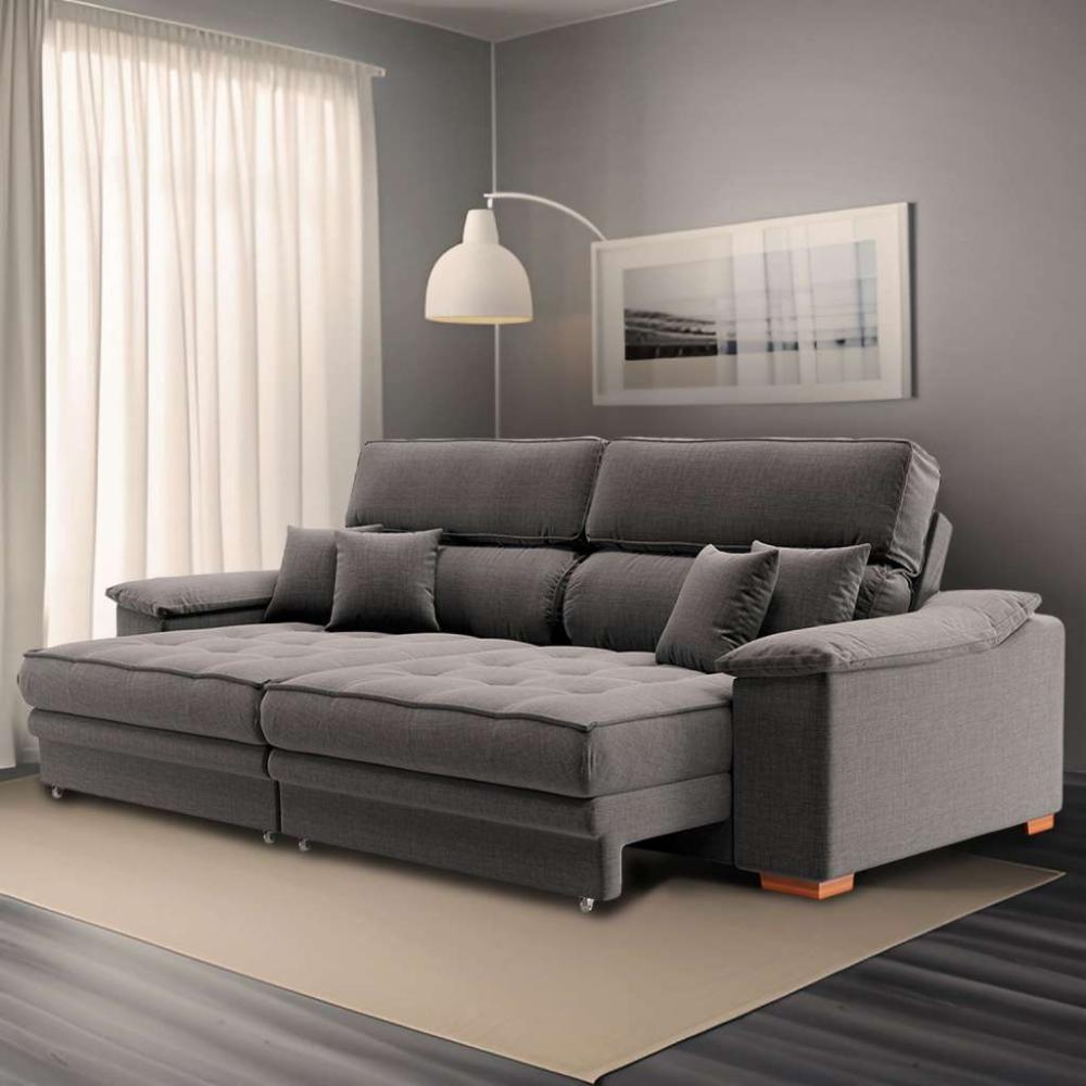 Sofá 3 Lugares Retrátil e Reclinável Leonard Linho Grafite - 1