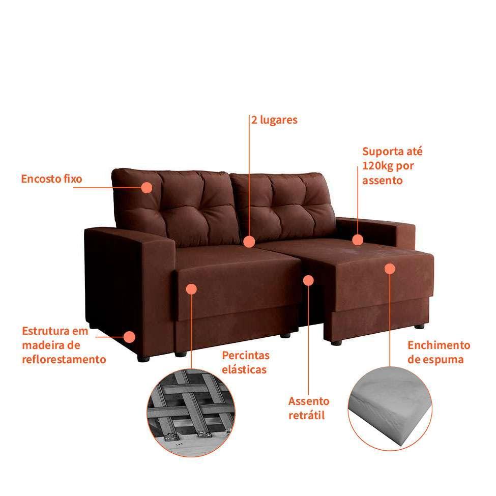 Conjuntos de Sofás 2 e 3 Lugares Lubeck Retrátil Marrom - 6