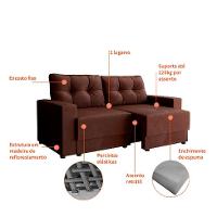 Conjuntos de Sofás 2 e 3 Lugares Lubeck Retrátil Marrom - 6