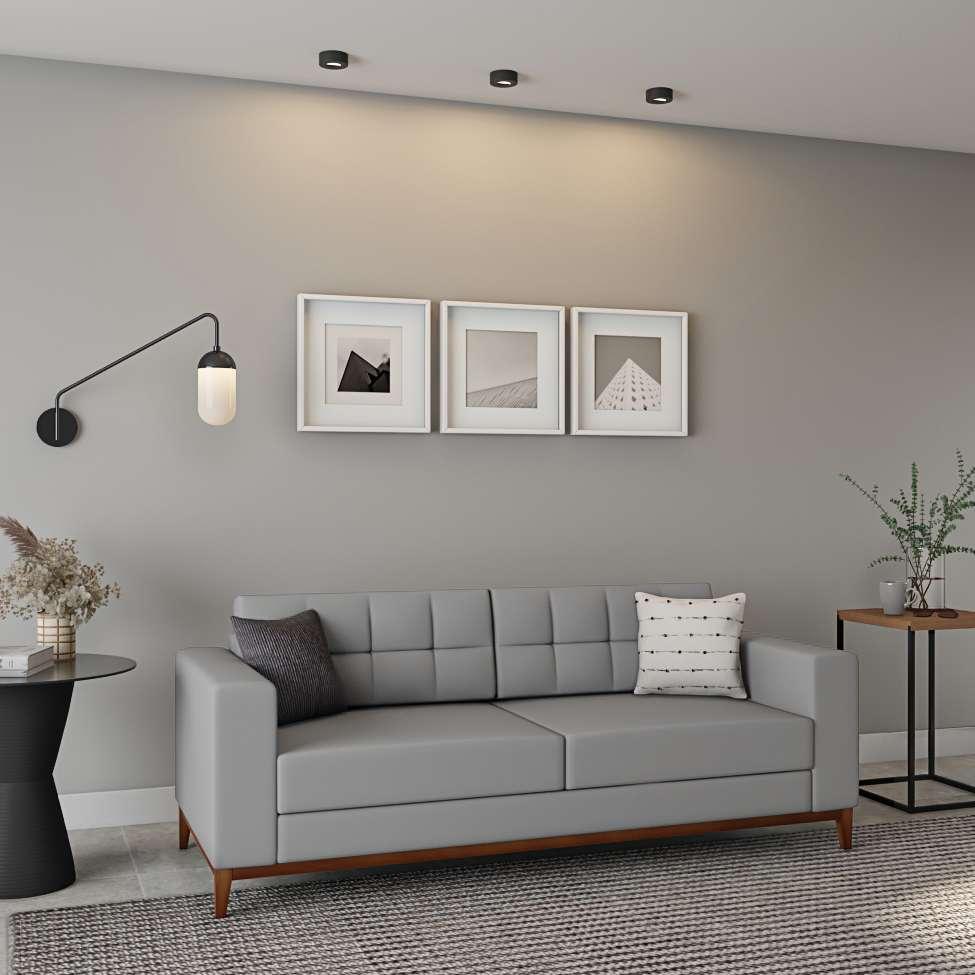 Sofá 3 Lugares Joy Pés e Base em Madeira Linho Cotton Cinza 180 cm - 1