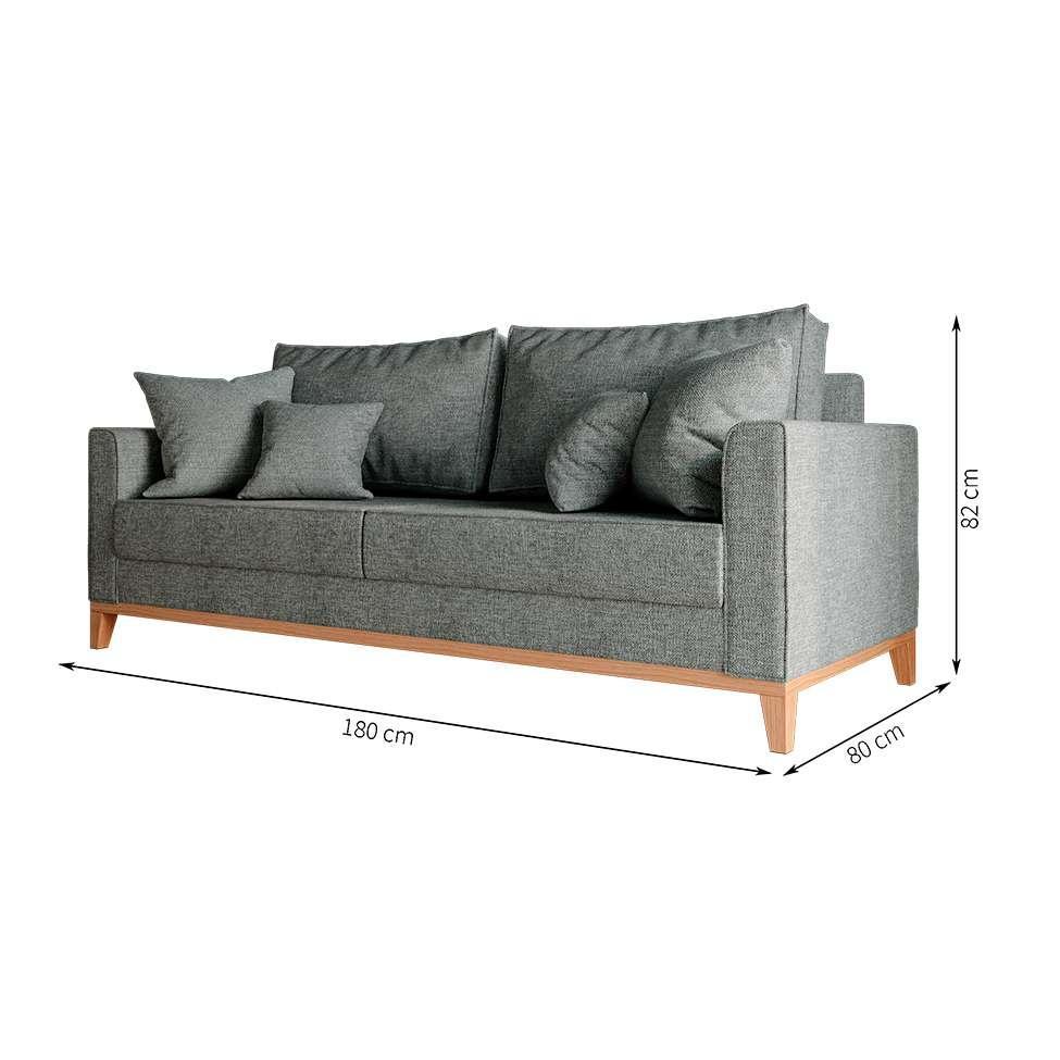 Sofá 3 Lugares Beny Base de Madeira Linho Cotton Grafite - 3