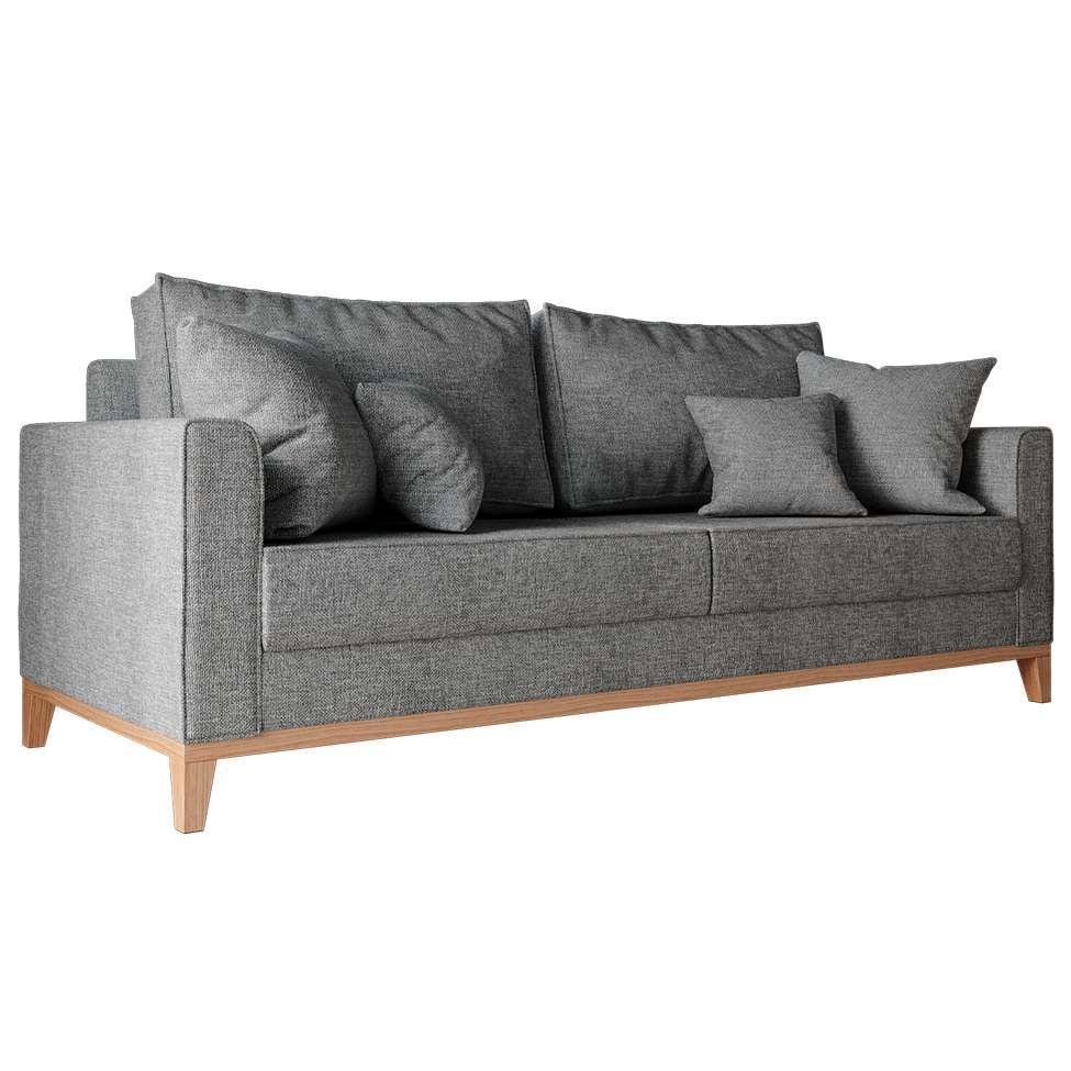 Sofá 3 Lugares Beny Base de Madeira Linho Cotton Grafite - 6