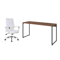 Conjunto de Mesa Studio Nogal 150 cm com Cadeira de Escritório Diretor Giratória Cleaner Branca - 1