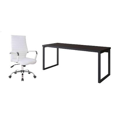 Conjunto de Mesa Miguel Preta 190 cm com Cadeira de Escritório Diretor Giratória Cleaner Branca