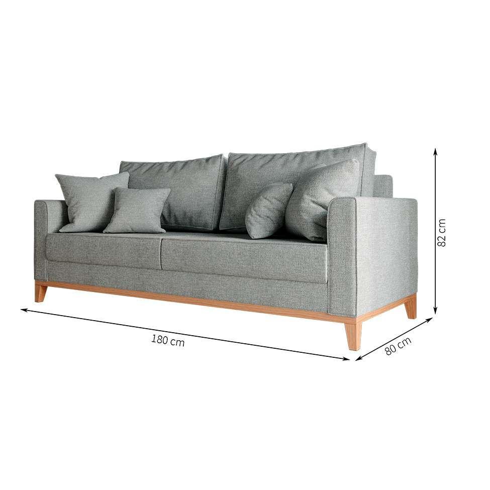 Sofá 3 Lugares Beny Base de Madeira Linho Cotton Cinza - 3