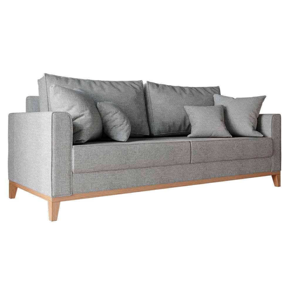 Sofá 3 Lugares Beny Base de Madeira Linho Cotton Cinza - 4