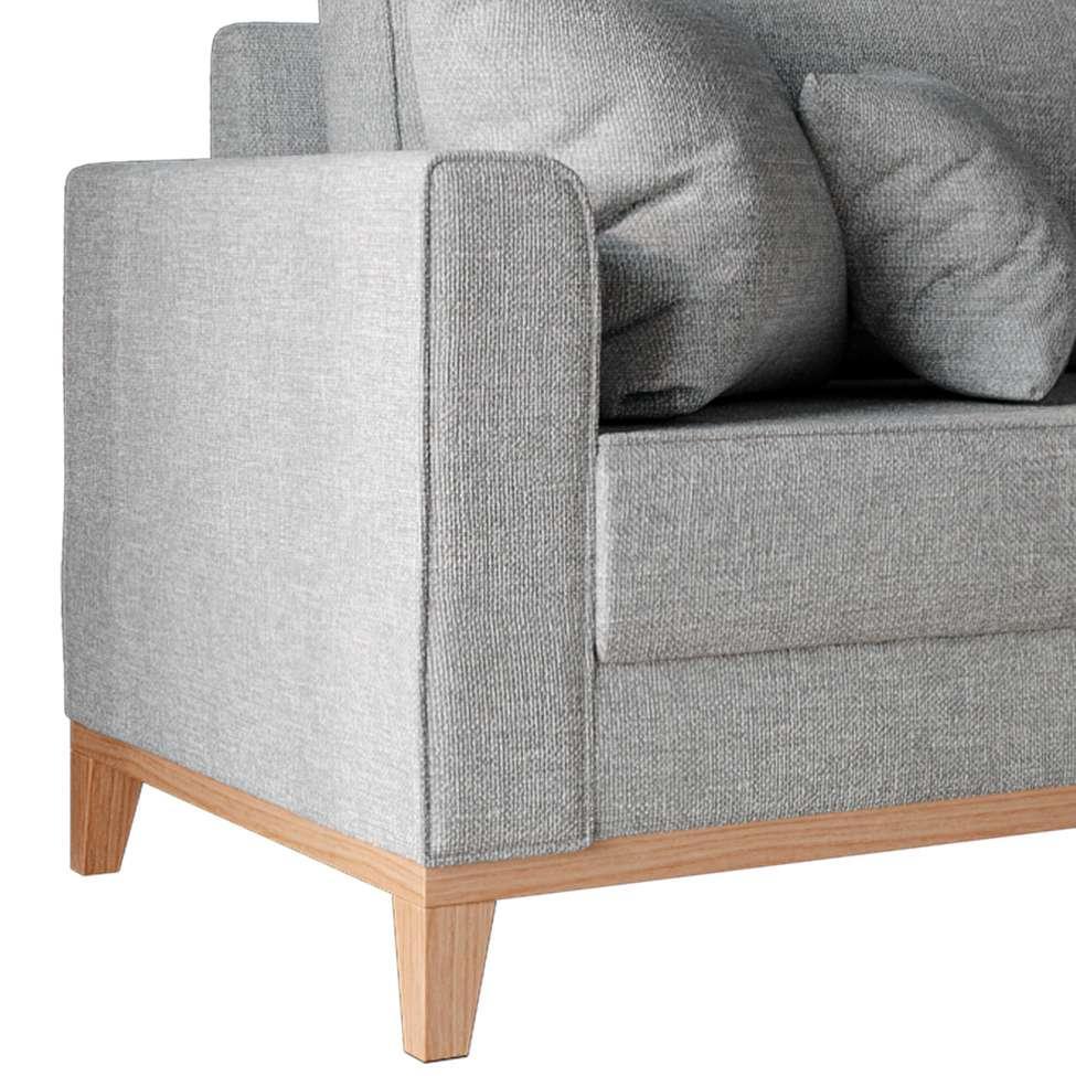 Sofá 3 Lugares Beny Base de Madeira Linho Cotton Cinza - 6