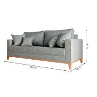 Sofá 3 Lugares Beny Base de Madeira Linho Cotton Cinza - 3