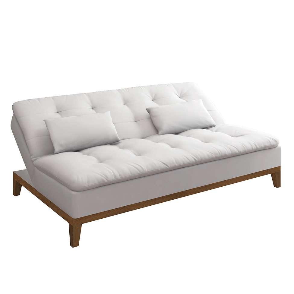 Sofá-Cama 3 Lugares Casal Premium Base e Pés de Madeira Branco - 4