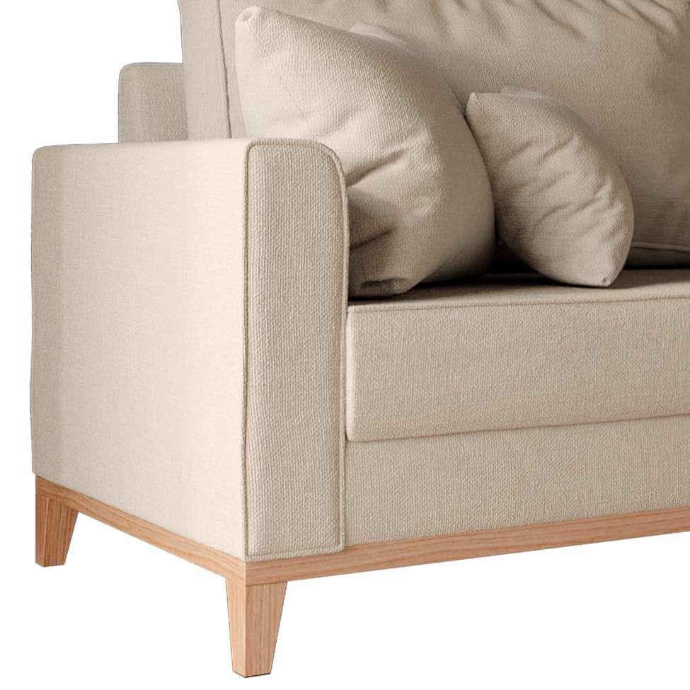 Sofá 3 Lugares Beny Base de Madeira Linho Cotton Bege - 6