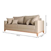 Sofá 3 Lugares Beny Base de Madeira Linho Cotton Bege - 3