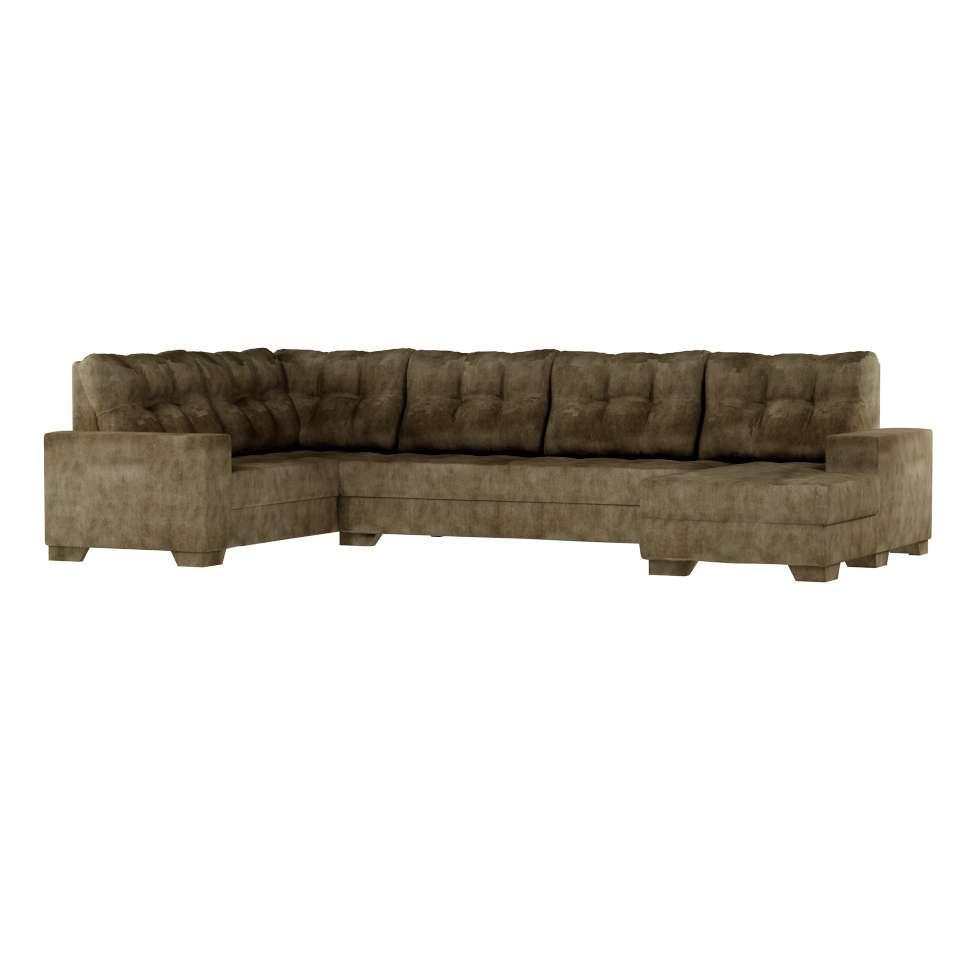 Sofá de Canto 6 Lugares com Chaise Direito Cannes Suede Amassado Marrom - 2