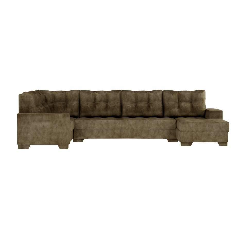 Sofá de Canto 6 Lugares com Chaise Direito Cannes Suede Amassado Marrom - 3