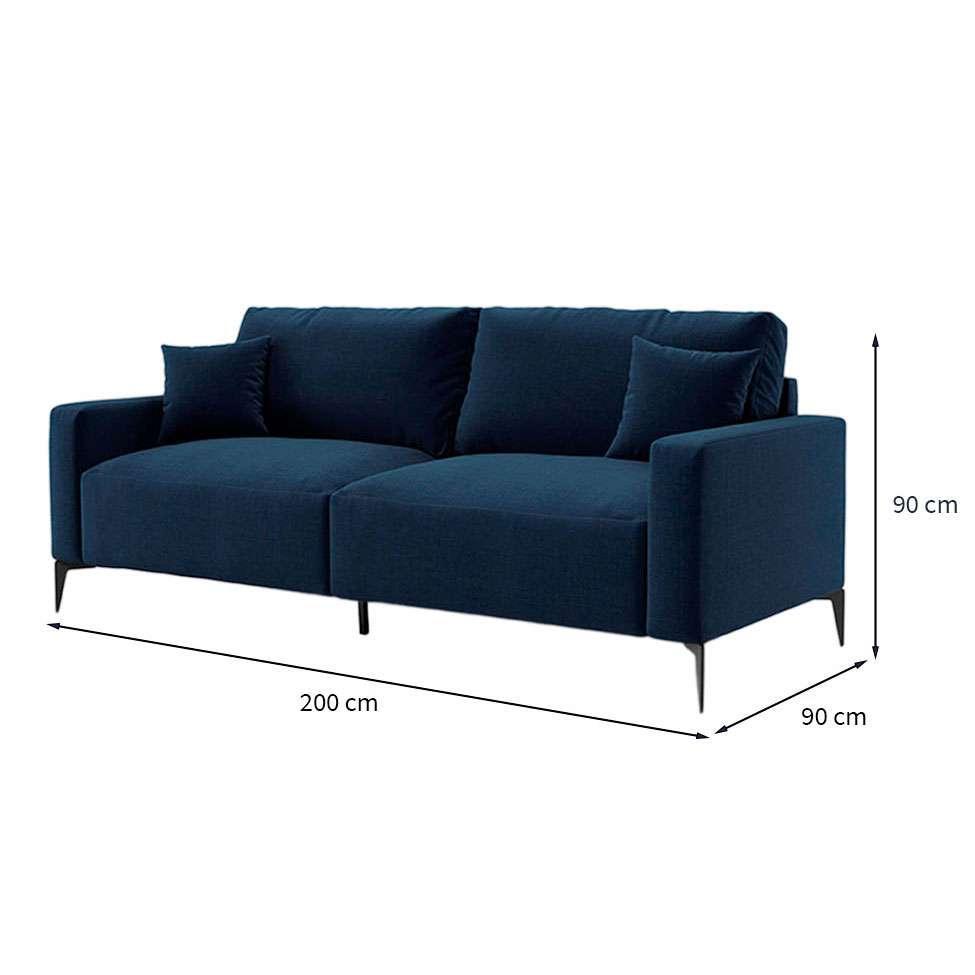 Sofá Unne 3 Lugares com Molas Ensacadas Linho Azul Marinho 200 cm - 3