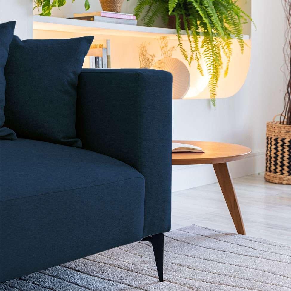 Sofá Unne 3 Lugares com Molas Ensacadas Linho Azul Marinho 200 cm - 8