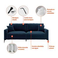 Sofá Unne 3 Lugares com Molas Ensacadas Linho Azul Marinho 200 cm