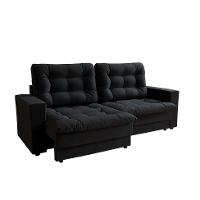 Sofá 3 Lugares Retrátil Lubeck Plush Suede Preto - 1