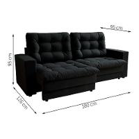Sofá 3 Lugares Retrátil Lubeck Plush Suede Preto - 3