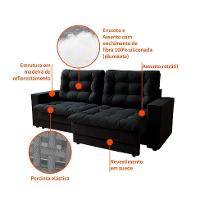 Sofá 3 Lugares Retrátil Lubeck Plush Suede Preto