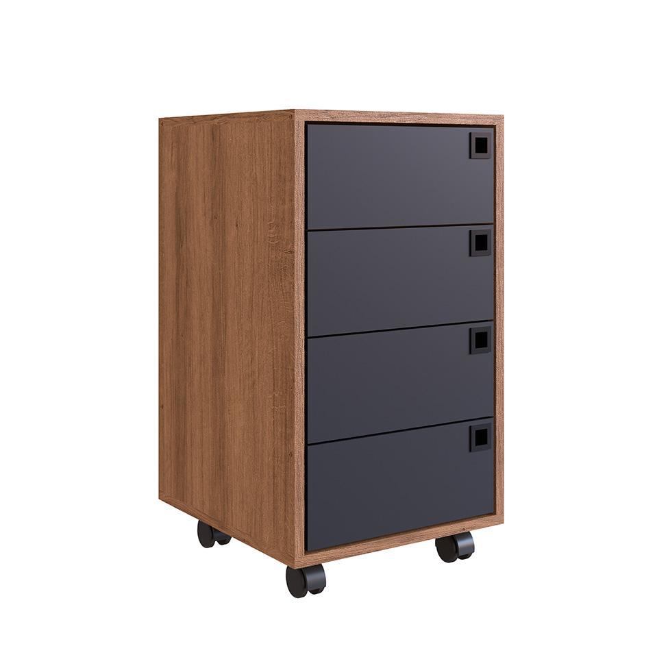 Conjunto para Escritório Office com Escrivaninha 1 GV, Gaveteiro 4 GV e Estante Livreiro 1 PT Grafite e Mel - 7