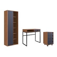 Conjunto para Escritório Office com Escrivaninha 1 GV, Gaveteiro 4 GV e Estante Livreiro 1 PT Grafite e Mel - 2