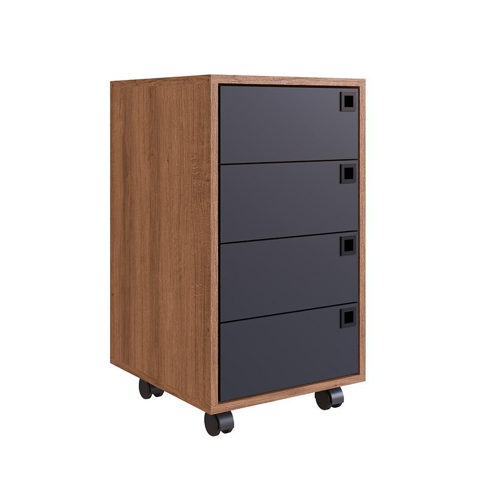 Conjunto de Escrivaninha Steel Wood com Gaveteiro 4 GV e Estante Livreiro Office 1 PT Grafite e Mel - 6