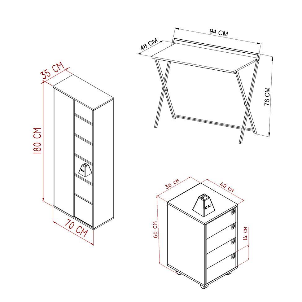 Conjunto de Escrivaninha Dobrável Paricel com Gaveteiro 4 GV e Estante Office 1 PT Grafite e Mel - 3