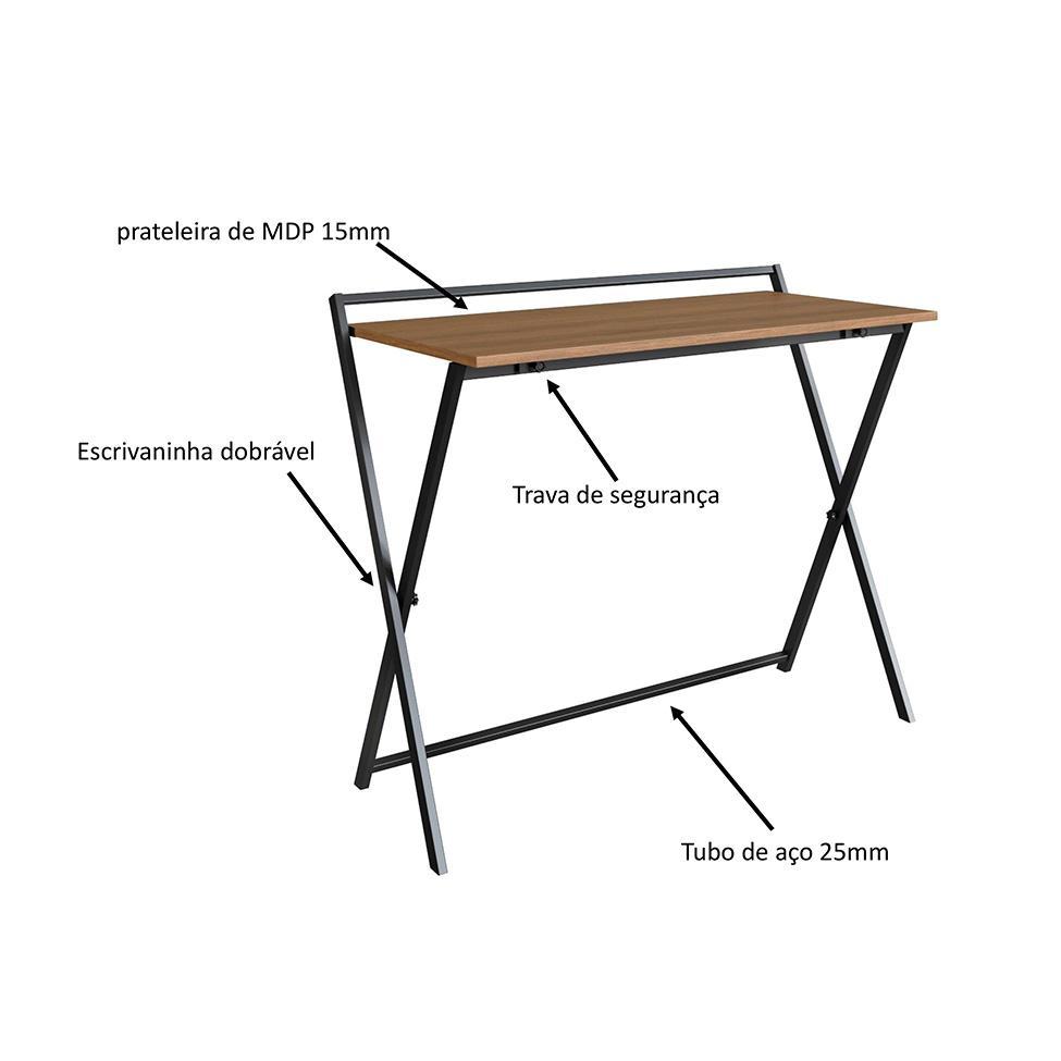 Conjunto de Escrivaninha Dobrável Paricel com Gaveteiro 4 GV e Estante Office 1 PT Grafite e Mel - 8