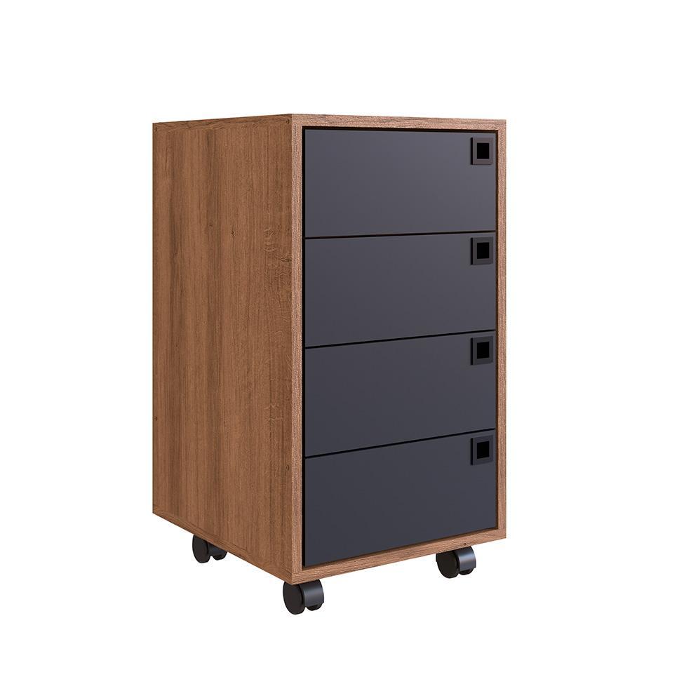 Conjunto de Escrivaninha Dobrável Paricel com Gaveteiro 4 GV e Estante Office 1 PT Grafite e Mel - 9