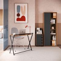 Conjunto de Escrivaninha Dobrável Paricel com Gaveteiro 4 GV e Estante Office 1 PT Grafite e Mel - 1