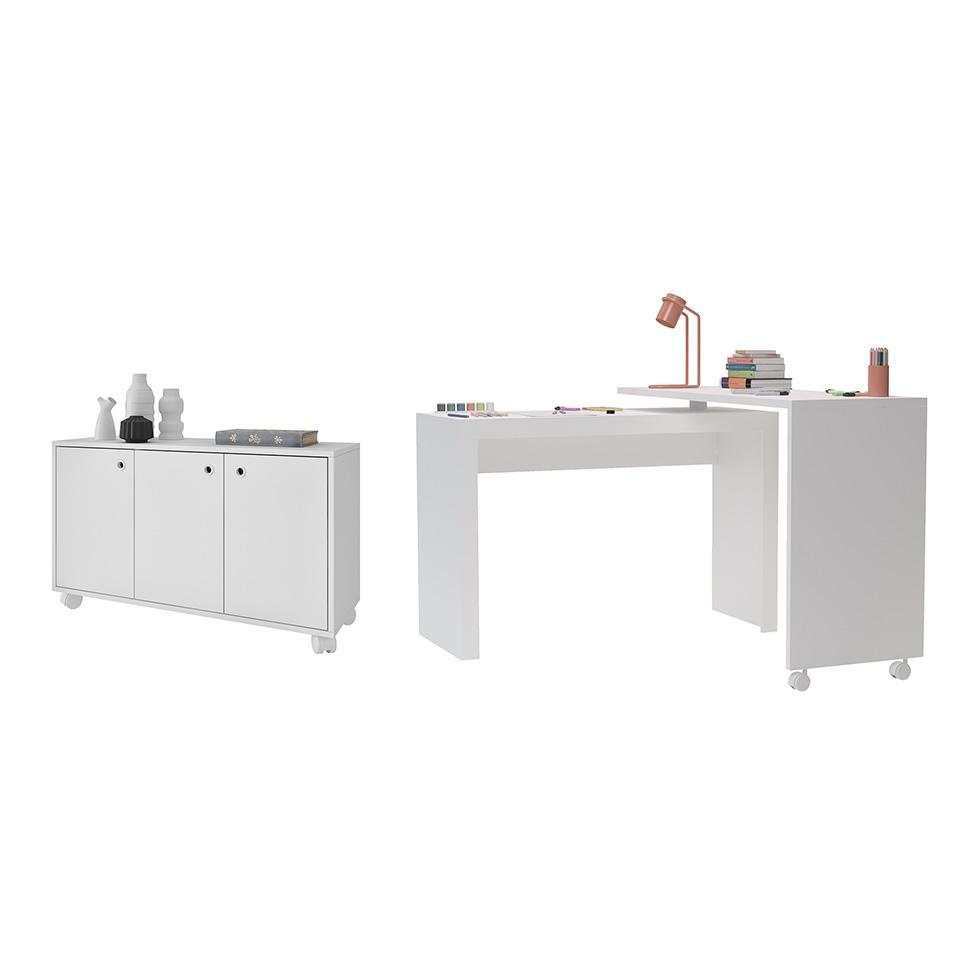 Conjunto de Escrivaninha Arneb com Armário Albireo 3 PT Branco - 2