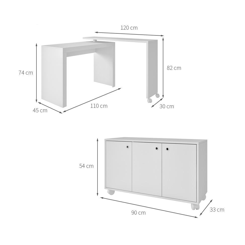 Conjunto de Escrivaninha Arneb com Armário Albireo 3 PT Branco - 3