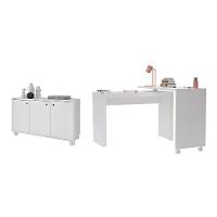 Conjunto de Escrivaninha Arneb com Armário Albireo 3 PT Branco - 2