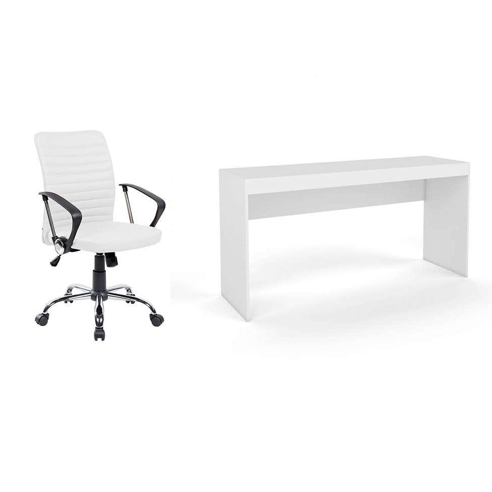 Conjunto de Mesa Marselha com Cadeira de Escritório Diretor Giratória Oslo Branca - 1