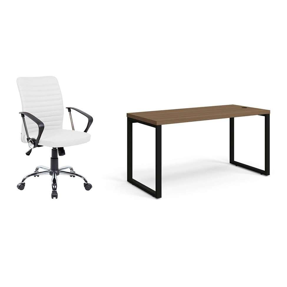 Conjunto de Mesa Munique Carvalho 150 cm com Cadeira de Escritório Diretor Giratória Oslo Branca - 1
