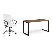 Conjunto de Mesa Munique Carvalho 150 cm com Cadeira de Escritório Diretor Giratória Oslo Branca - 1