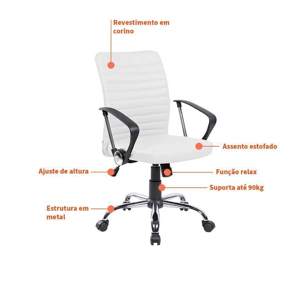 Conjunto de Mesa Studio Nogal 150 cm com Cadeira de Escritório Diretor Giratória Oslo Branca - 5