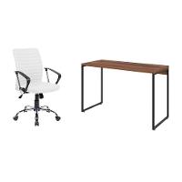 Conjunto de Mesa Studio Nogal 120 cm com Cadeira de Escritório Diretor Giratória Oslo Branca - 1