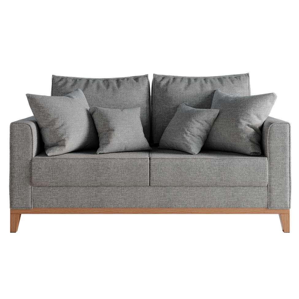 Sofá 2 Lugares Beny Base de Madeira Linho Cotton Cinza - 1