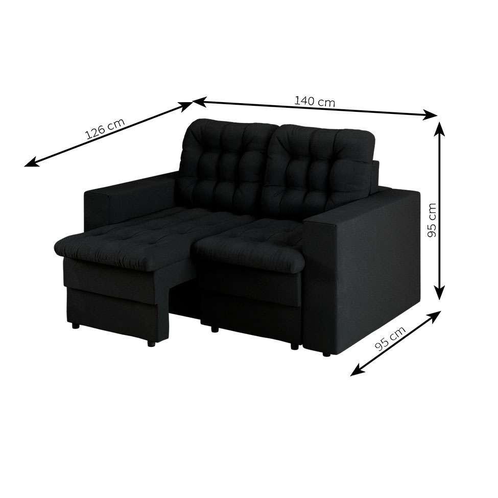 Sofá 2 Lugares Retrátil Lubeck Plush Suede Preto 140 cm - 3