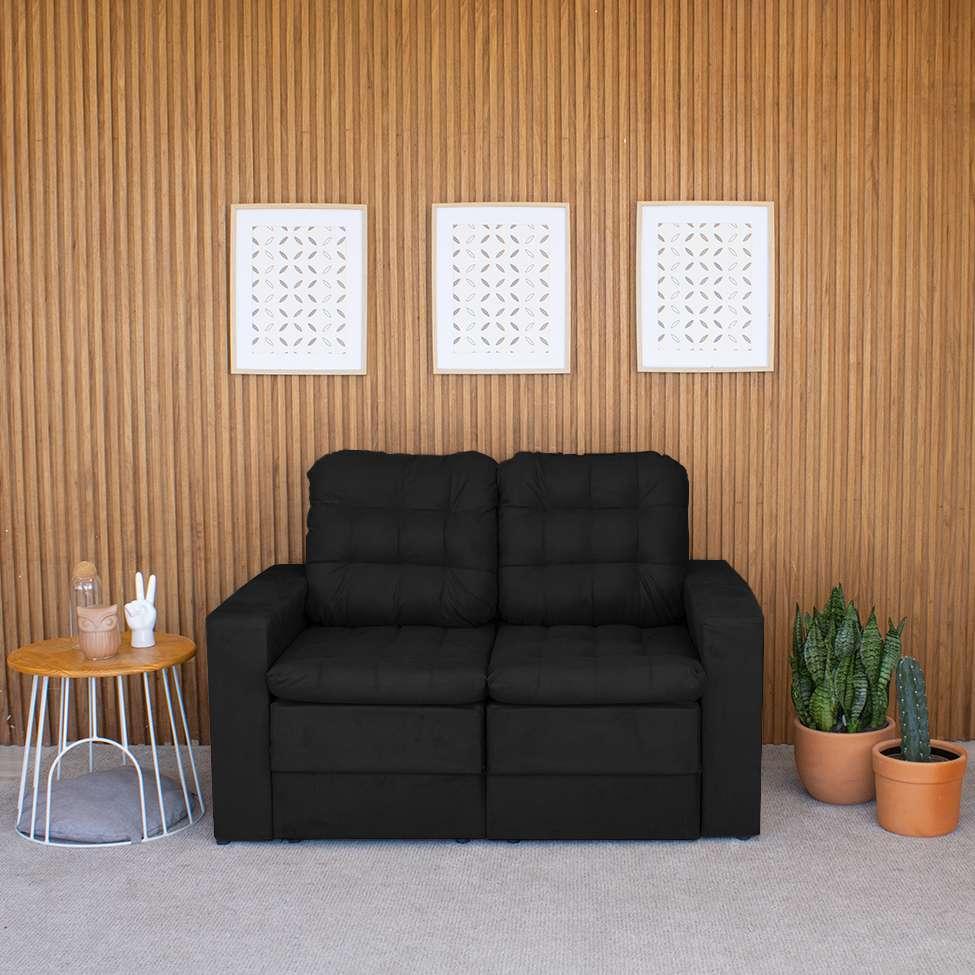 Sofá 2 Lugares Retrátil Lubeck Plush Suede Preto 140 cm - 9