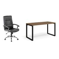 Conjunto de Mesa Munique Carvalho 150 cm com Cadeira de Escritório Presidente Giratória com Relax Office Plus Preta - 1